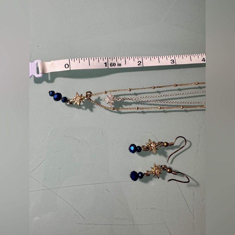Gold and Blue Star Jewelry Set with Necklace and Earrings